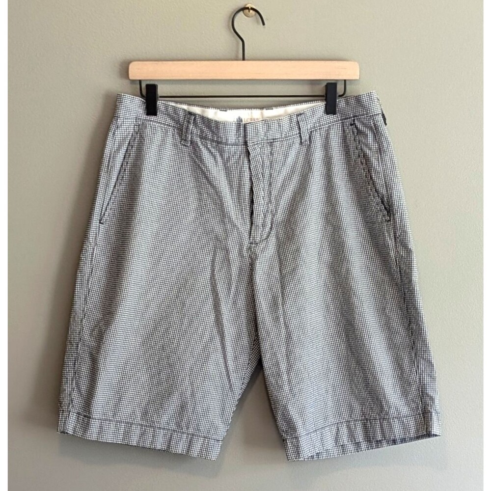 J Crew Mens 33 Riverton Chino Shorts Gingham Check Plaid Flat Front Black 10